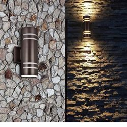 Outdoor Wall Lights Exterior, Modern Outside Sconce Wall Lighting, Exterior Light Fixture Wall Mount Oil Bronze Cylinder, Up Down Outdoor Lights for G