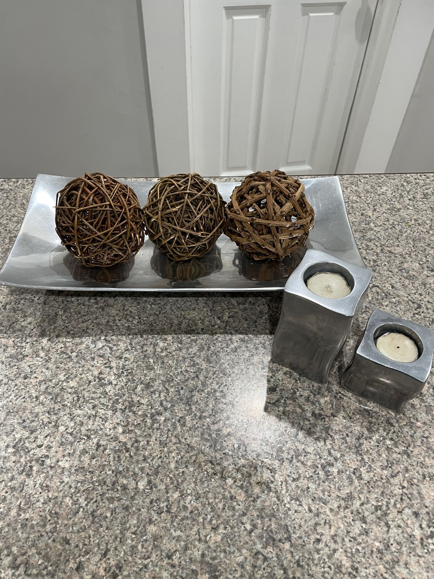 Silver Decor Plate & Candle Holders