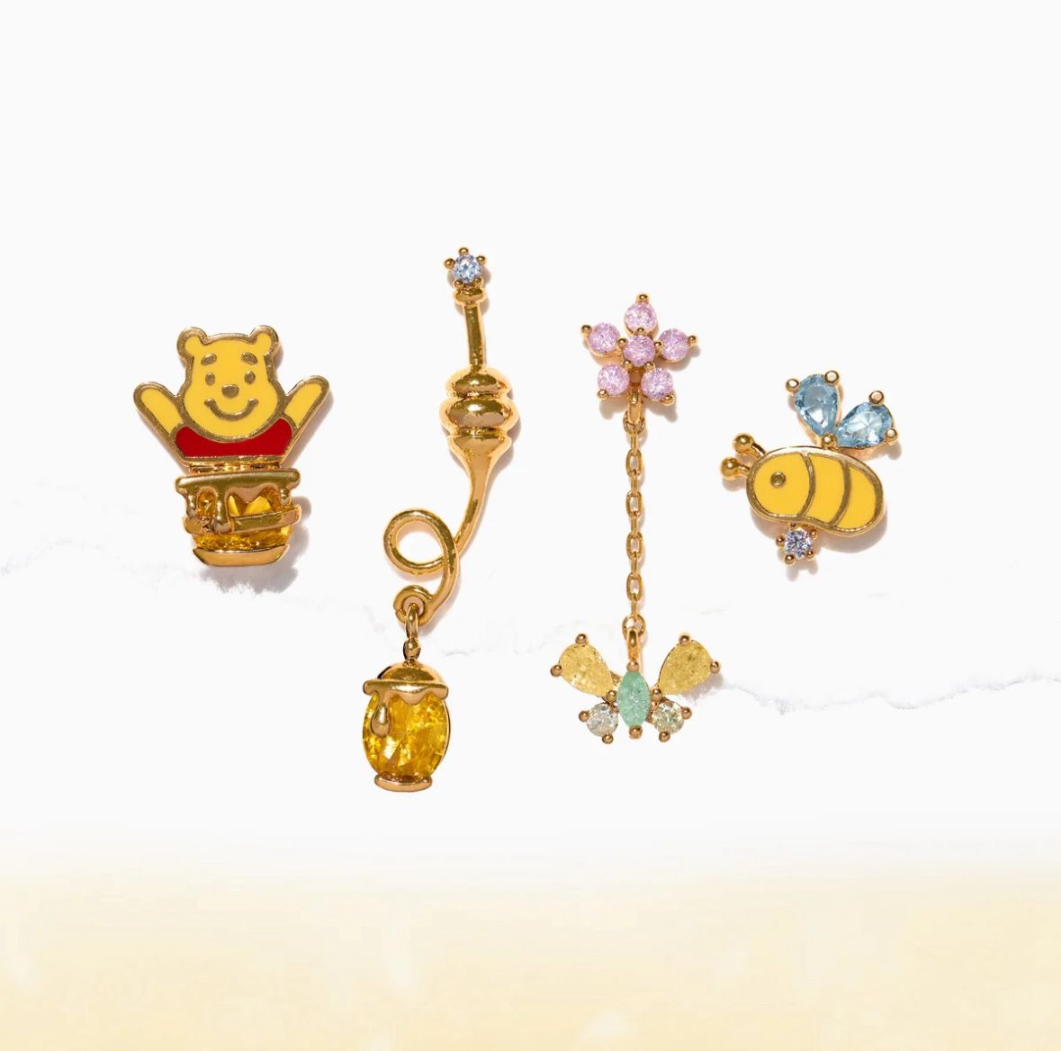 Disney Winnie the Pooh Gold and Multicolor Earrings Set