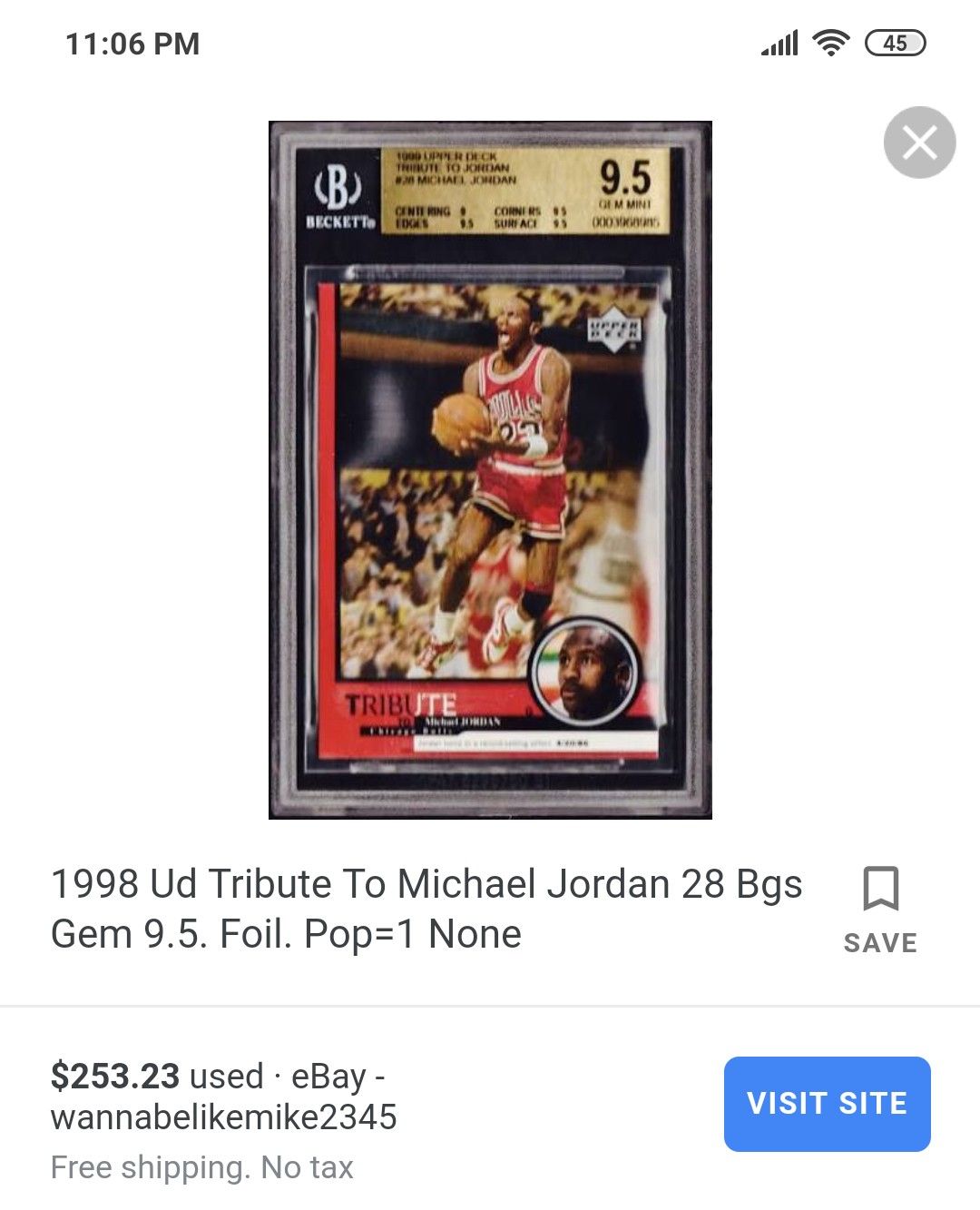 Michael Jordan 63pt Game Graded Card