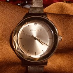 Laura Ashley Women's Mini Gold Crystal Bezel Mesh Bracelet Watch