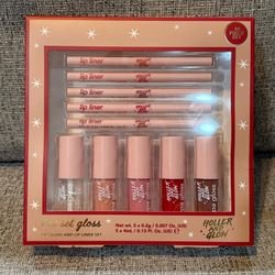 New Holler & Glow 10 Pc Lip Gloss & Liner Gift Set 