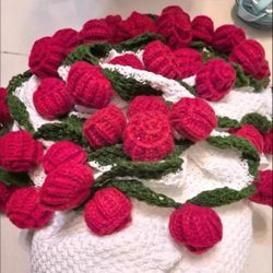 Hand-knooked rose bouquet blanket