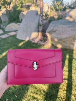 Bvlgari Rose Red Snake Head WOC Chain Bag