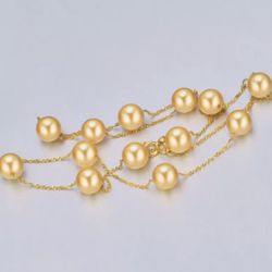 18K Solid Gold Real Japanese Akoya 6-6.5mm Pearl 45cm Chain Necklace Fine Jewelry