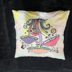 Vibrant Mushroom Theme Throw Pillow, Colorful & Butterflies 16x16