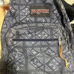 Vintage Jansport Blue Patterned Backpack with Suede Bottom
