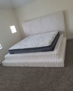 New Queen & King Size Corduroy Beige Platform Bed Frame USB-C/A CHARGING PORTS Finance available $54