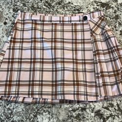 XL Jolt Pink Brown Beige Pleated Plaid Mini Skirt Womens Skirts BBV