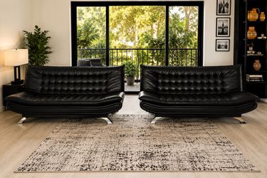 1 Black Leather Tufted Sofa Bed / Futon – Converts to Bed – $275