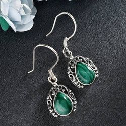 African Malachite Dangle Earrings