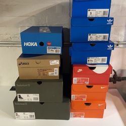 Lot Of 10 Boxes Nike, Adidas, Hoka, Timberland 