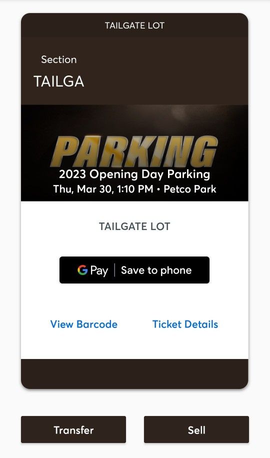 PADRES, Opening Day Tailgate Parking Pass