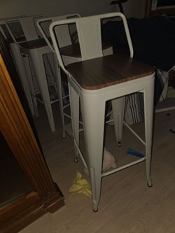 Metal Bar Stools with Wood Seat Set of 4