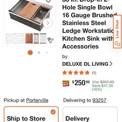 33 Inch Stainless Steel 2 Hole Single Bowl Kitchen Sink
