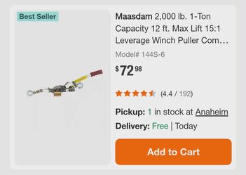 Maasdam 2,000 lb. 1-Ton Capacity Come Along Tool with 12 ft. Cable