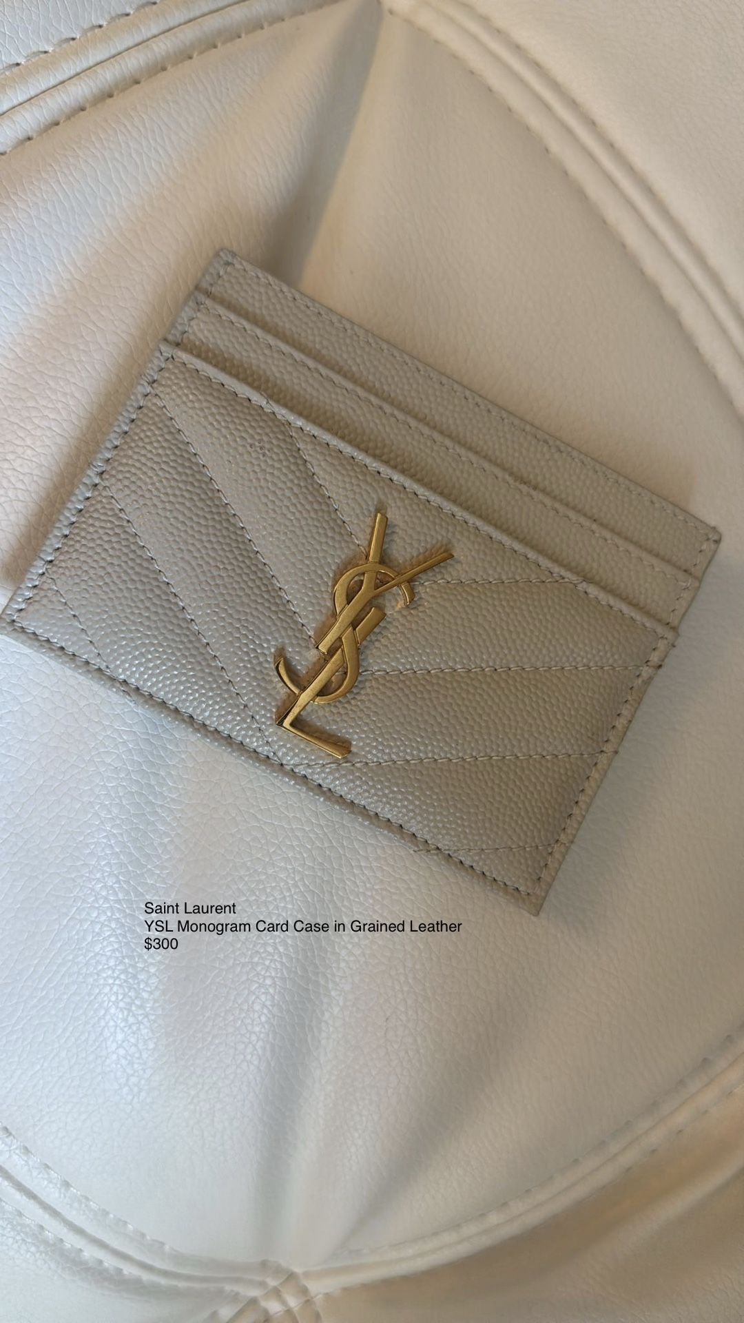 SAINT LAURENT Grain De Poudre Matelasse Chevron Monogram Credit Card Case Crema Soft
