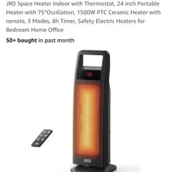 JRD Space Heater Indoor W/Thermostat 24” 3 Modes 75°Oscillation, 1500W W/Remote New No Box 