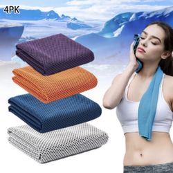New 4 Pack (30x12")Cooling Towels With Carry Case,Soft & Breathable Microfiber Chilly Towel For Camping, Fitness, Sport, Gym, Golf