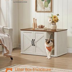   Feandrea Litter Box Enclosure, Modern Cat Litter Box Furniture Hidden, Front Entry, Double Doors, Handles, Cat House, Side End Table, 33.5