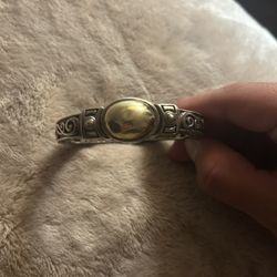 Ann King Sterling Silver & 18k Yellow Gold Ornate Cuff Bangle Bracelet