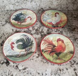 Four Plates Set Certified International Susan Winget Rooster