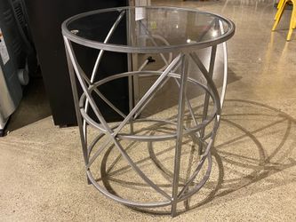 Round Silver Glass Top Side Table