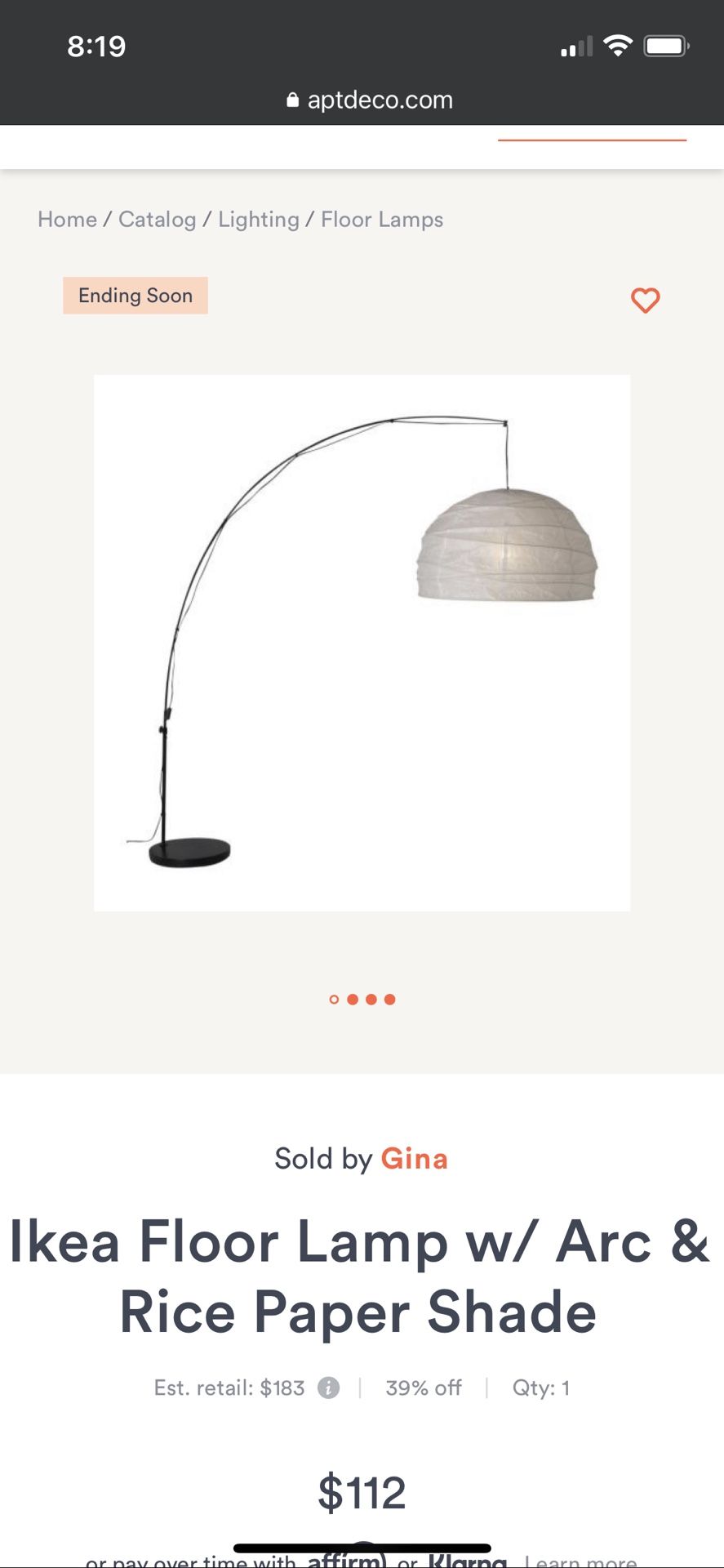 IKEA Regolit Arc Floor Lamp With Rice Paper Pendant for Sale in Port St