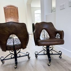 Accent Chair Set Of 2 / Accent Chairs With Iron Decor / Vintage 70s Douglas Furniture of California leather accent