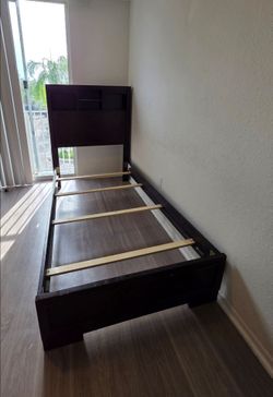Twin Bed Frame with Bookshelf Headboard