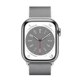 Apple Smart Watch Series 8 GPS + Cellular 41mm w/Silver Stainless Steel Case w/ Silver Milanese Loop