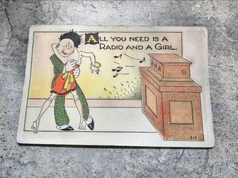 Vintage Linen Post Card • Card #  Series- 612 • All You Need Is A Girl • Card Measures 3-1/2"-Long X 5-1/2"-High • From 1940's - Era • Because Of Age 