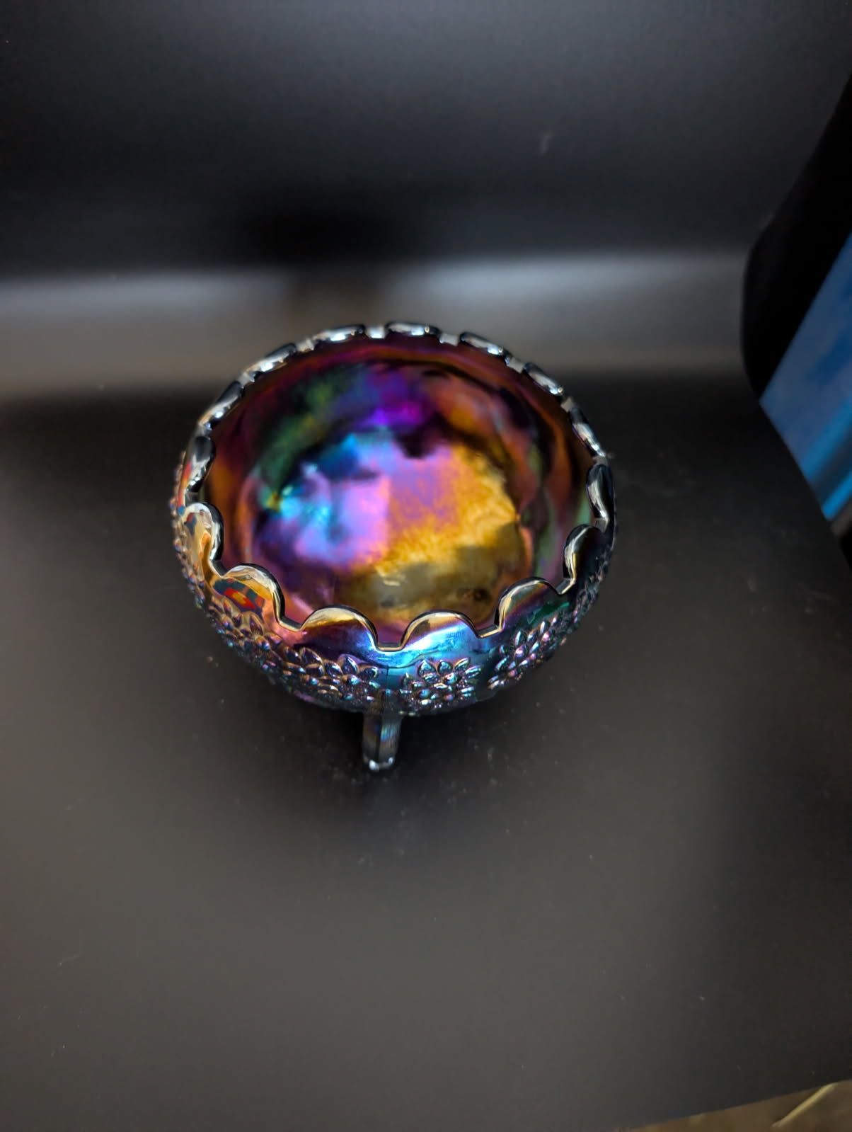 Vintage Fenton Iridescent Carnival Glass Footed Bowl