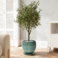 Jade Green Large Round Ceramic Planter with Attached Saucer, Glazed Indoor Outdoor Planter Pot 11.4'' Dia ，PL2765-S