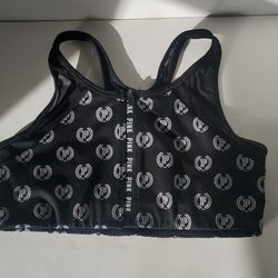 PINK Victoria's Secret Black Sports Bra with White Logo Pattern