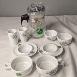 Nine piece Tea set w/ Teapot & Strainer