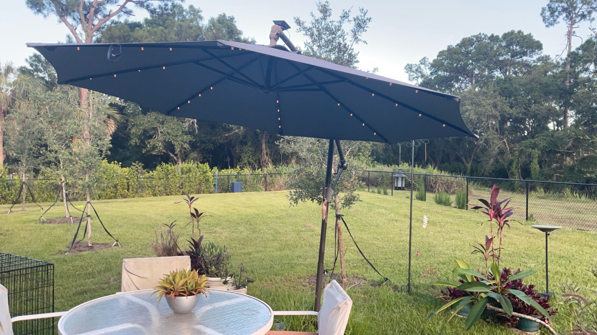 Patio Cantilever Umbrella And 5 Piece Metal Patio Set
