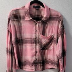 Sanctuary Long Sleeves Pink Plaid Shirt