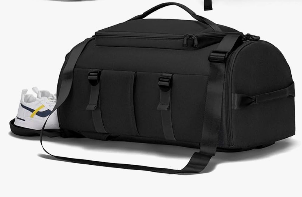 New Black Gym Bag with Separate Pockets For Shoes and Wet Bathing Suit Sports Duffle Travel Backpack Weekender Overnight Bag