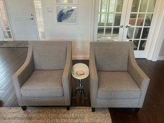 (2) Grey Accent Chairs w/ silver nailhead trim