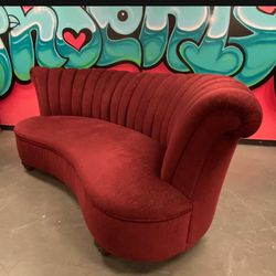 One Of A Kind Design Beautiful Luxurious & Super Plush Cranberry Red Velvet Couch With Ottoman