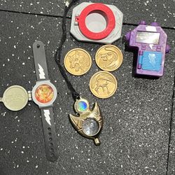 Power Rangers Happy Meal Toys Lot Of 7 Vintage Retro buckle necklace Watch coins