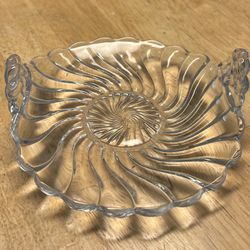 Vintage Fostoria  Colony Clear Glass Swirl Design Bon Bon Plate With Raised Handles 