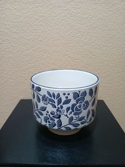 Blue and White Floral Ceramic Bowl