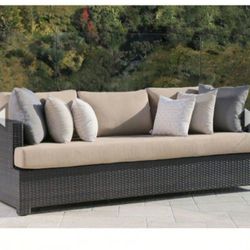Outdoor Sofa With Cushions And Pillows Brown Wicker Deep Seating Patio Furniture By Abbyson 