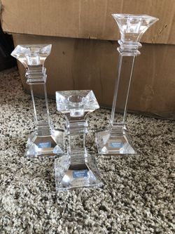Set of three Waterford crystal candle holders