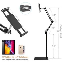 Tablet Floor Stand, Overhead Bed Phone Stand Angle Height Adjustable Holder, Universal Floor Stand Compatible with iPhone iPad Pro Air Mini #1278