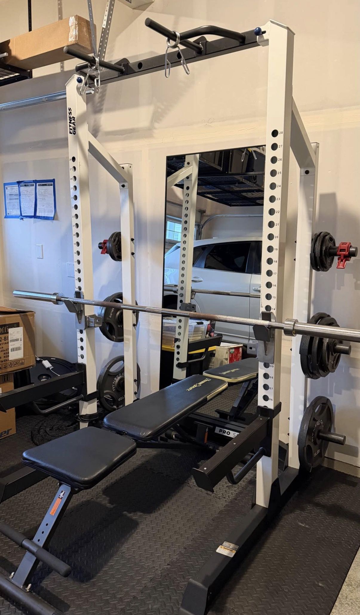 Home Gym Setup – Power Rack, Bench, Olympic Bar & Plates