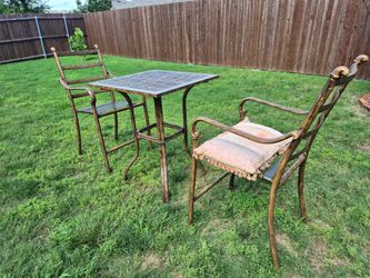 Outdoor metal patio high table and 2 metal chairs