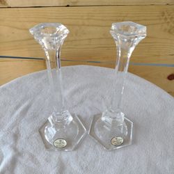 Imperial 24% Lead Crystal Versailles Candlesticks 10" Made In Slovakia